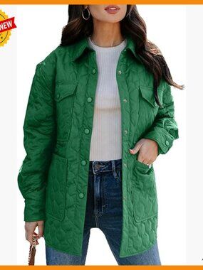 Lightweight Quilted Puffer Jacket Long Sleeve Button Down Winter Coat